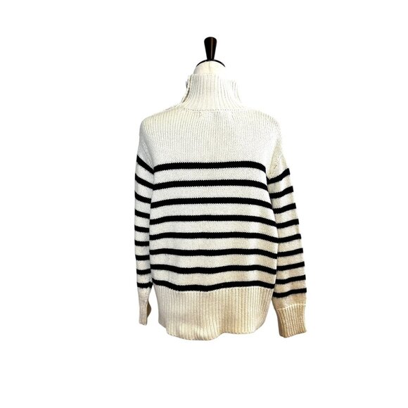 Striped Turtleneck Sweater with Shoulder Button Detail Nautical French Girl S - Picture 4 of 8